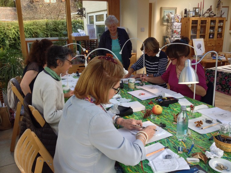 Serious work on the big table.